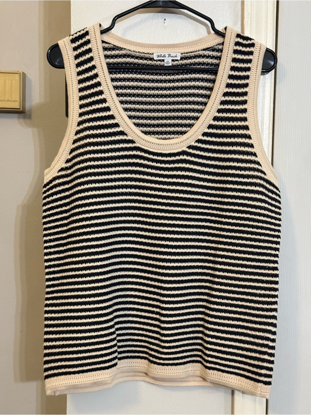 NEW White Birch Boutique Black and Cream Striped Knit Tank Sz 1X